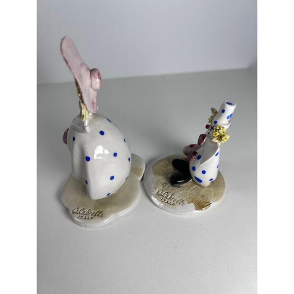 Set of 2 Vtg Made in Italy Rare W. Cabrelli Figurines Clown with Tube & Girl - Picture 7 of 8